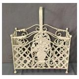 Woven & Embossed Metal Basket W/ Floral Accents