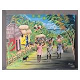 Benoit Haitian Village Scene Painting On Canvas
