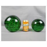 2x The Bid Solid Glass Green Bubbly Paperweights