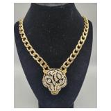Tiger Head Rhinestone Bold Statement Necklace