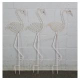 Lot Of 3 Metal Garden Decor Jeweled Flamingos