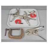 Lot Of Assorted Size C-clamps & Locking Pliers