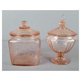 2x The Bid Pink Depression Candy Dish/canister