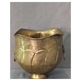 Lg Brass Planter 2/ Lion Head Brass Ring Handles