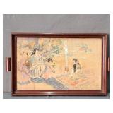 Vintage Wooden Serving Tray W/ Female Figures