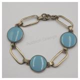 Vintage 12k Gold Filled Blue Enamel 8in Bracelet.