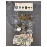Lot Of Foreign Coins And Currency