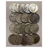 20x Mixed Peace Silver Dollars 1920s-30s