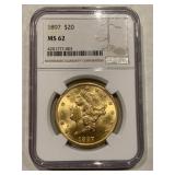 1897 $20 Liberty Gold Double Eagle Ngc Ms62