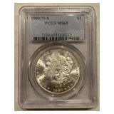 1880 / 79-s Morgan Silver Dollar Error Pcgs Ms65