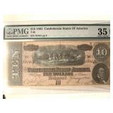 1864 Confederate $10 Pmg35 Certified
