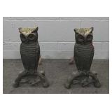 Cast Iron Owl Andirons W/ Transluscent Eyes