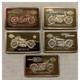 5x 1.4 Troy Oz Harley Davidson Silver Bars .999