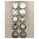 10x - 1/2 Oz Troy Morgan Silver Rounds .999