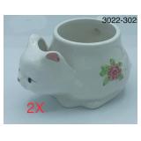 2X Porcelain Cat Tea Mug