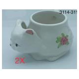 2X Porcelain Cat Tea Mug