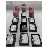 ASSORTED EARRINGS AND PINK HOLDERS 16PCS ALL