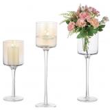 GLASS CANDLE HOLDERS SIZE 10, 9, & 8 IN (USED)