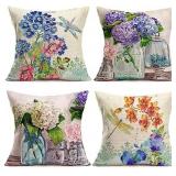 4 PCS HELLO SPRING FLOWERS THROW PILLOWS DECOR