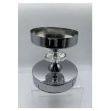 CRYSTAL PILLAR CANDLE HOLDER SILVER