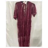 ELETER RED LACE LONG DRESS SIZE MEDIUM