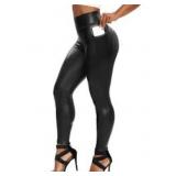 WOMEN SEXY LEATHER LEGGINGS BLACK SMALL