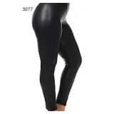 SZ M MCEDAR FAUX LEATHER LEGGINGS MATT BLACK