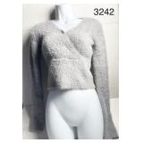 SZ XS NOBODY WRAP SWEATER CROP GREY SPARKLE
