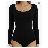 LAOLASI Women's Scoop Neck Long Sleeve Bodysuit