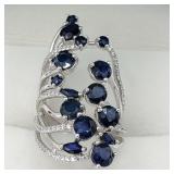 STERLING SILVER NATURAL SAPPHIRE & CZ RING, 16