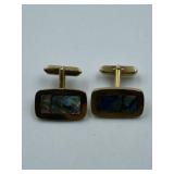 MOTHER OF PEARL GOLD TONE CUFF LINKS RETRO GEMS