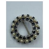 TIMELESS BLUE CRSTAL AND PEARL BROOCH  (EASTERN