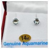 14KT NATURAL AQUAMARINE 5MM (0.75CT) EARRING,