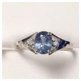 10K WHITE GOLD SAPPHIRE(1CT) DIAMOND(0.06CT)