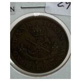 ANTIQUE UPPER CANADA 1/2 PENNY 1852 -