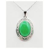 STERLING SILVER 13.4MM X 9.6MM JADEITE (3.56CT)