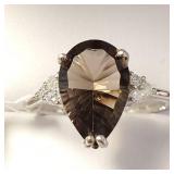 PLATINUM PT950 SMOKEY QUARTZ(3CT) DIAMOND(0.06CT)