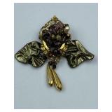 UNIQUE TOOLED LEATHER BROOCH  - LYONS FRANCE