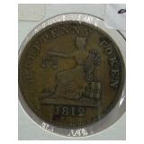 ANTIQUE COLONIAL CANADA 1812 1/2 PENNY (WAR OF