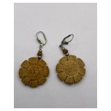 TRIBAL HAND CARVED WOOD EARRINGS   - LYONS FRANCE