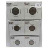 UNITED STATES 1960'S DIME / NICKELS 6 PCS IN