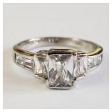 SILVER CUBIC ZIRCONIA  RING (~SIZE 6) (~WEIGHT