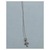 SIMPLE STERLING SILVER AND ZIRCON CROSS PENDANT