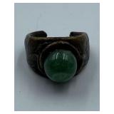 UNIQUE LEATHER AND JADITE RING  (EASTERN EUROPE