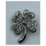 LOVELY LUCKY 4 LEAF CLOVER BLING BROOCH - IRISH