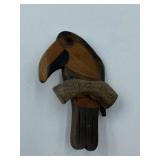 HAND CARVED TOUCAN / PARROT BROOCH TROPICAL -