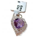 SILVER AMETHYST& CZ HEART SHAPE  PENDANT