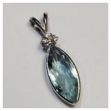 14K WHITE GOLD AQUAMARINE(3.2CT) DIAMOND(0.1CT)