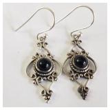 SILVER BLACK ONYX  EARRINGS (~WEIGHT 3.71G)