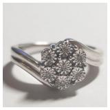 SILVER 7 DIAMONDS  RING (~SIZE 7) (~WEIGHT 3.67G)